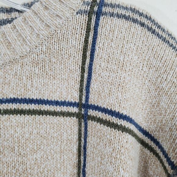 Haggar Men Sweater Striped Long Sleeve Oatmeal Blue and Green Strips XXL Vtg - Picture 12 of 15